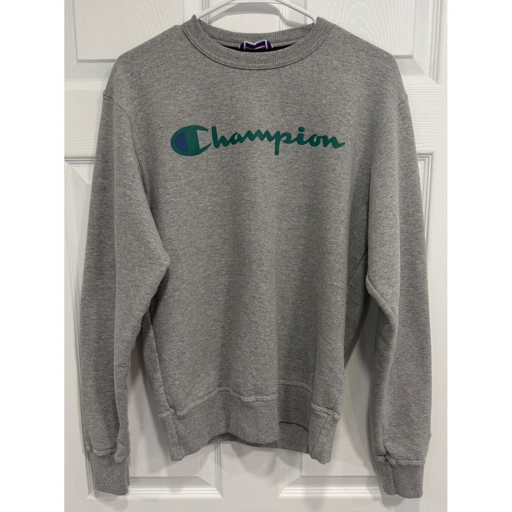Champion Mens Small Gray Script Logo Crewneck Sweatshirt Fleece Pullover
